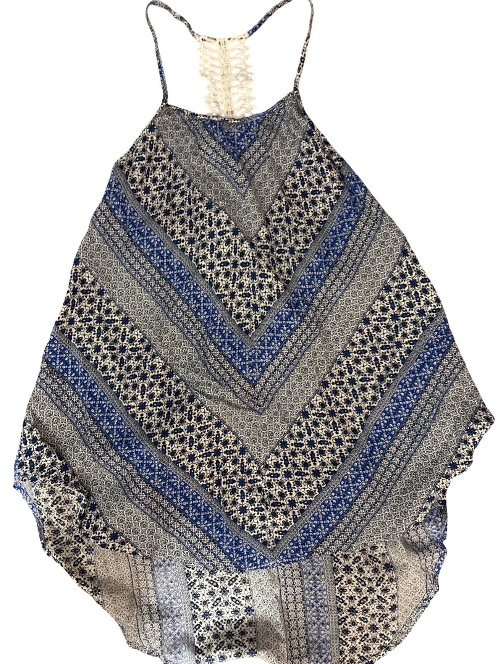 leshop Blue and Cream Patterned Halter Tank